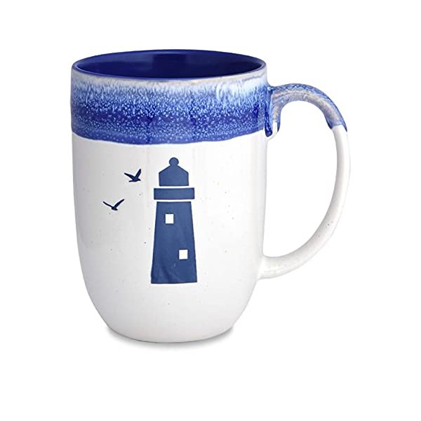 Cape Shore Decorative Dipped Coffee Tea Mug Cup Lighthouse Gifts for Birthday Christmas 16 Oz Dark Blue