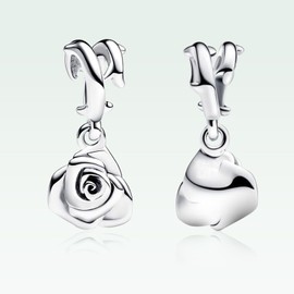 MSPOVOF Cherry Rose Flower Charms Mother's Day Bead Pendant Compatibility for Bracelet Necklaces Jewellery Gift for Women, Cubic Zirconia