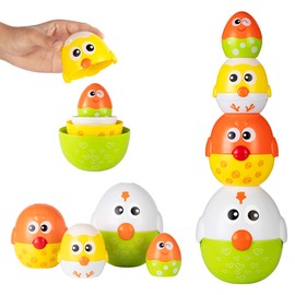 4 PCS Nesting Stacking Easter Eggs for Kids and Toddler, Easter Egg Balance Toys for Easter Party Favors Gifts, Goodie Bag Stuffers, Color Shape Matching Learning Sensory Toys for Baby Boys and Girls