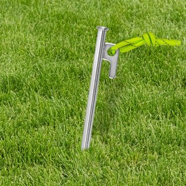 Zelthering 1 STK. 30 cm mit P-Haken und einem Stück fluoreszierender Leine - Stabiler Hering aus verzinktem Stahl, 9 mm Ø, für harten Boden, Camping, Vorzelte, Zelte, Pavillons