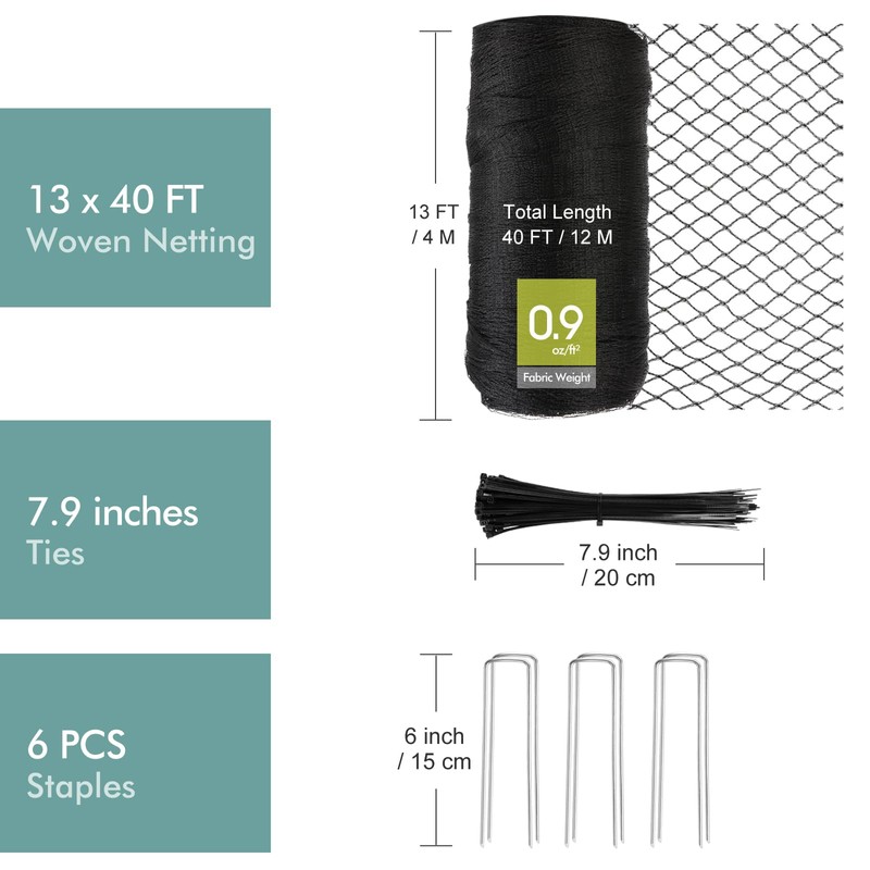 Bird Netting for Garden, Fetanten 13 x 40 FT Netting