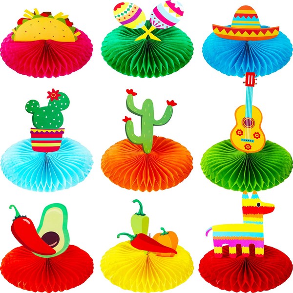 9 Pieces Fiesta Honeycomb Table Centerpiece 8 Inches Colorful Hanging