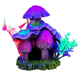 Marina iGlo Mushroom House 6" Aquarium Decoration Fish Hide - Glows Under Blue LED