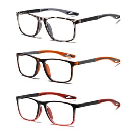 Hubeye 3 Pairs TR90 Sports Reading Glasses for Men and Women Ultralight Flexible Anti-Blue Light Readers +2.0