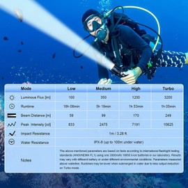 Wurkkos DL20R Diving Flashlight, 3200 Lumens Scuba Diving Torch Built-in USB-C Charging Port, IPX8 Waterproof, XHP50.2 LED Underwater Torch with Charger