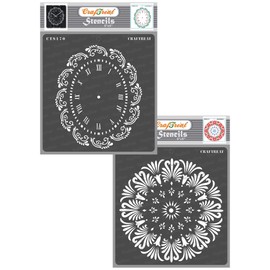 CrafTreat Reusable Floral Stencils for Furniture Painting - Oval and Tuberose Doily (2Pcs) - Size: 6X6 Inches - Clock Stencils for Crafts Vintage - Clock Face Stencil for Painting on Concrete