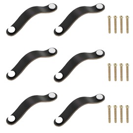 Leather Furniture Handles, Pack of 6 Leather Handles for Drawers, Cabinet Knob Handles, Leather Knobs, Leather Knobs, Bathroom Cabinet Handles, with 22 mm Screws, Hole Spacing: 128 mm, Black