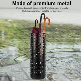 Pssopp Umbrella Holder, Large, Round, Hollow, Freestanding Metal Umbrella Holder for Entryway, Office, Front Door (BLACK)