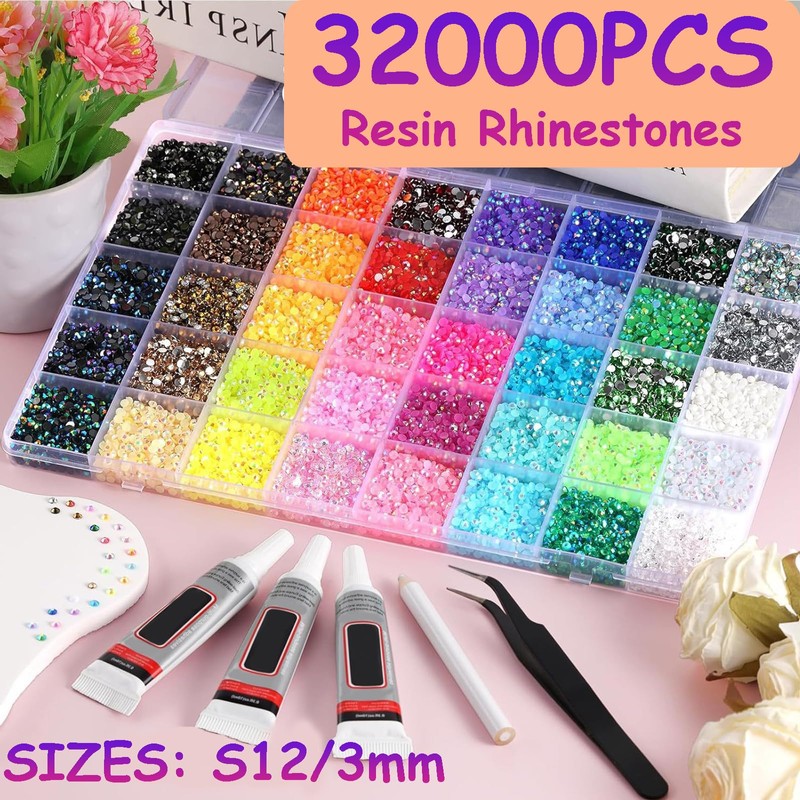 40 Colors Bedazzling Kit, 32000 Pcs Resin Jelly Rhinestones for
