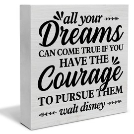 Inspirational Quote Decorative Wooden Box Sign All Your Dreams Can Come True Wood Block Plaque Decor Farmhouse Home Office Shelf or Wall Display 5x5 Inches