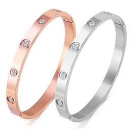 A D. ALLEN & DANMI. AD Jewelry 18 K Gold Plated Love Bangle Bracelet Stone Stainless Steel Bangle for Love(Silvery and Rose Gold)