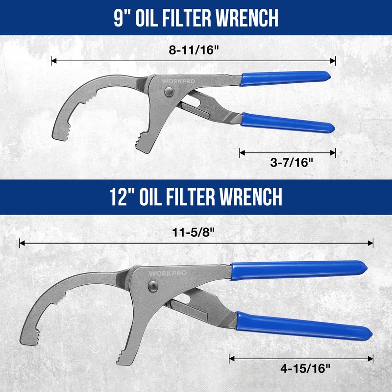 WORKPRO Oil Filter Wrench Set, 9" & 12" Adjustable Oil