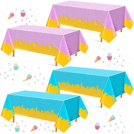 Oudain 4 Pack Ice Cream Party Decorations Tablecloths 54" x 108" Disposable Plastic Rectangle Table Covers for Birthday, Donut Themed Decorations, Sweet One Party, Indoor & Outdoor Use(Blue,Purple)