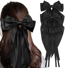 AMCAMI 4 Pcs Hair Clips Hair Bows for Women Hair Accessories Hair Clips for Styling Bows for Women Hair Accessories for Girls Ribbon or Hair Coquette Accessories Hair Clips for Thick Hair（Black）