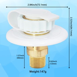 RV City Water Fill Inlet Flange Check Valve Water Hookup Connector 3/4 NH Female to 1/2 NPT Male Mount Lead-Free Brass Flush RV Water Backflow Preventer with Dust Plug for RV Camper Motorhome