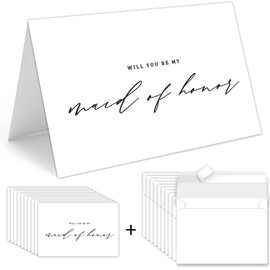 TQDaiker Bridesmaid Proposal Card, Greeting Card Set of 10 - Includes 2 Maid of Honor Cards, 8 Bridesmaid Cards, White and Black, Wedding