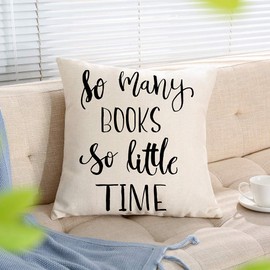 Ogiselestyle So Many Books So Little Time Quote Throw Pillow Cover Reading Decorative Pillowcase Book Lover Cotton Linen Cushion Cover for Sofa Couch 18"x18"