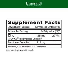 Emerald Labs Zinc 25mg - Immune Support, Digestive Health, Oxidative Stress Support - Made with Zinc Bisglycinate - Vegan & Gluten-Free - 90 Vegetable Capsules
