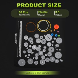 MECCANIXITY Plastic Gear Set, Small Motor Gears, Module 0.5 for DC Motor DIY Accessories Model Toys RC Car Robot with Belts Pack of 60