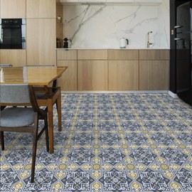 Elffloor Peel and Stick Floor Tile Self Adhesive11.8in X 11.8in, Blue and Yellow Vinyl Flooring, Peel and Stick Waterproof Floor Tile 10pcs for Bathroom