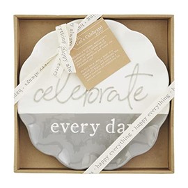 Mud Pie, White/Gray, Celebrate Everyday Plate, 11.5", 11 1/2" dia