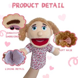 JUSTQUNSEEN 4 pcs Family Hand Puppets dad&mom, Boys&Girls Role-Playing Puppet, Soft Stuffed Movable Mouth Puppets, Storytelling Puppet for Kids,Gift for Girls and Boys Age 4-8 to Role Play (01-Half)