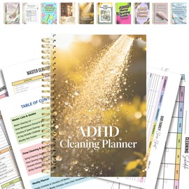 ADHD Cleaning Planner - Checklist Notebook for Executive Dysfunction - Comprehensive Room-by-Room Master Cleaning List & Weekly Schedule - A5 Spiral Bound 100gsm Thick Paper for Stress-Free Home Management (Sun Spray)
