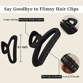 Nalodu Hair Claw Clips, 4.3 Inch Non-Slip Unbreakable Matte Hair Claws for Women Medium Thick Long Hair, 4 Pack