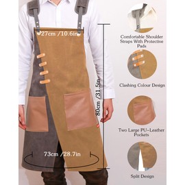 Small snail Retro Canvas Pottery Apron Waterproof Split Leg Apron for Men Women Cross Back Apron with Pockets for Garden Woodwork Painting Hairdressing