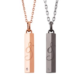 White Clover 4SUP055GO & 4SUP055BK Surgical Stainless Steel 316L Diamond & Square Bar Pink Gold & Black Necklace, Stainless Steel, Diamond