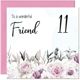 11th Friend Birthday Card Floral Elegant Best Friend Birthday Card for 11 Year old Kids eleven, eleventh