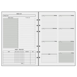 A5 Diary Refill Week to View Undated, 1 Week on 2 Pages with To Do List, Goals, Habit Tracker, Extra Notes Contact Pages, 52 Week, Weekly Planner Insert for A5 Binder, Thicker Paper 100 gsm, UK