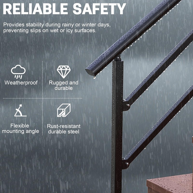 2 Pack Handrails for Outdoor Steps, Wrought Iron Black Stair