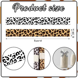 Hying 2 PCS Leopard Ribbons for Crafting, 3/8" Width Black Brown Grosgrain Ribbons Leopard Print Ribbon Classic Retro Craft Ribbons for Gift Wrapping Carnival Birthday Wedding Decorations-10 Yards