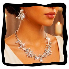 Aukmla Crystal Bridal Jewelry Set Rhinestones Wedding Necklaces Earrings Sets Pearl Prom Costume Jewelry for Women and Brides (Silver)