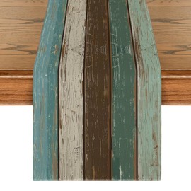 Artoid Mode Green Retro Rustic Wood Texture Table Runner, Seasonal Spring Kitchen Dining Table Decoration for Home Party Decor 13x72 Inch