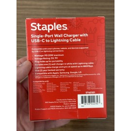 Staples TECH GaN USB-C Wall Charger with Cable 30W White (ST62325-CC)