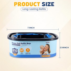 FURWEY Jumbo Square Refills Disposal Bags Refill Compatible with Diaper Genie Compact and Select Pails (Not Fit Classic Version Pails), Hold Up to 810 Newborn-Sized Diapers Per Refill, 6 Packs