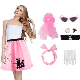 50sOutfits for Women,50sCostume forGirls Poodle Skirt Accessories Costume Scarf Glasses Bandana Tie Headband Earrings