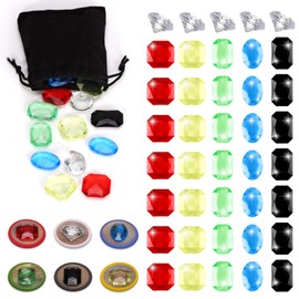 MSHUNKEJI 40 Pcs Board Game Gems 6 Styles Board Game Gemstones with Black Drawstring Bag Multicolor Pirate Treasure Gems Glass Gemstones for Adults 2-4 Players Family Party Gifts