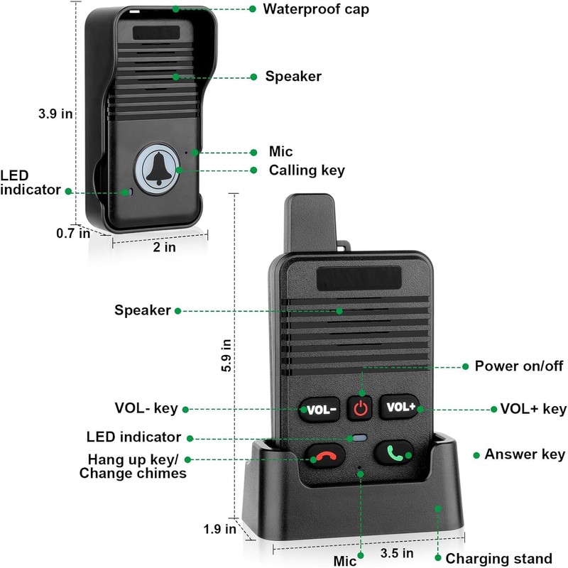 Wireless Door Bell, Full Duplex Long Range Wireless Doorbell, Waterproof