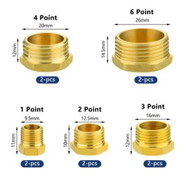 INNAL 11 Pcs Brass Blanking Cap 1/8 1/4 3/8 3/4 1/2 Inch Brass Blanking Caps Brass End Cap Thread Brass Male Cap Hex Brass Cap with Sealing Tape, for Pipe Connecting Conversion