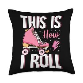 Roller Skating Skater Vintage Gifts How I Roll Roller Rollerskater Inline Skate Throw Pillow, 18x18, Multicolor