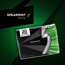 5 GUM - Spearmint Rain Sugar-Free, Chewing Gum, 35-Stick Pack, 6 Packs, Spearmint Rain
