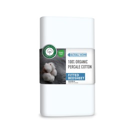 Acrali Home GOTS Cert. 100% Organic Percale Cotton Double Fitted Sheets - 30cm/12in Deep Fitted Sheets Double Bed - Hotel Quality, Super Soft and Breathable Fitted Bed Sheets Double - White 137x190 cm