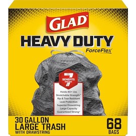 Glad® ForceFlex Bolsas de basura grandes – Bolsa de basura negra de 30 galones – 68 unidades (el paquete puede variar)