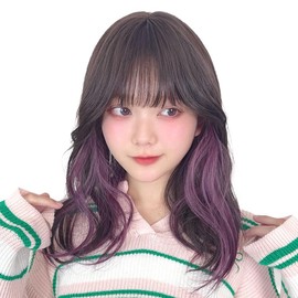 AQUADOLL Wig Medium Inner Color Curl Blonde Black Hair Brown Color High Tone Full Wig One Size Fits All DBRE6-X. Deep Brown Plum Purple wg373DBRE6-X