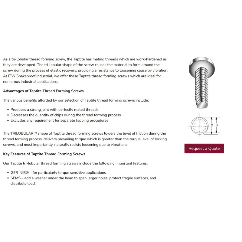 Taptite 50 pcs #8-32 TAPTITE SCREW - Self Tapping Thread
