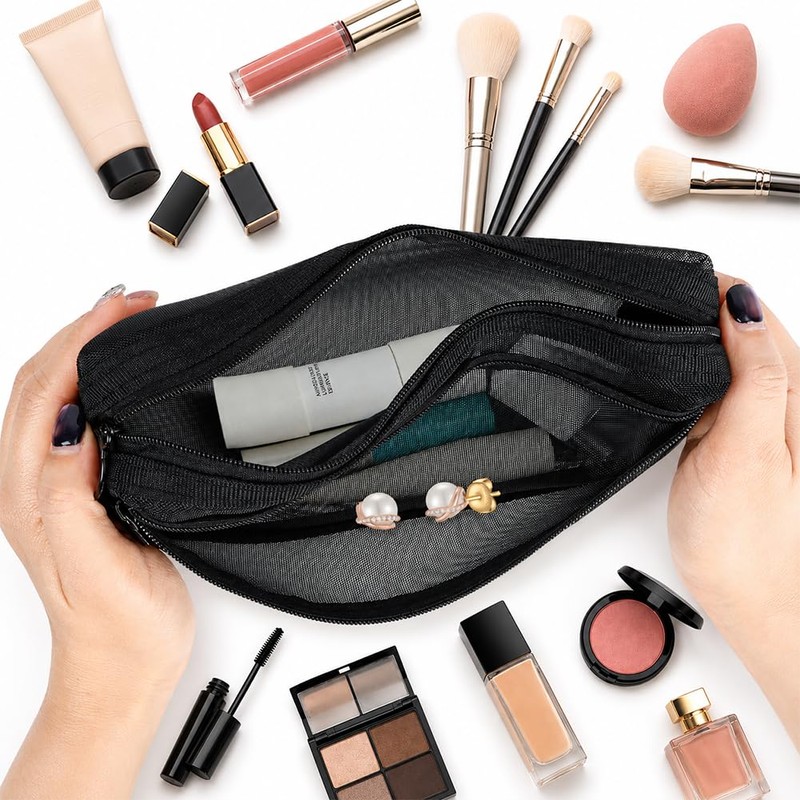 besharppin 2pcs Mesh Cosmetic Bags, Wide Open Zipper Mesh Makeup