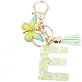 jtkdxqs Letter A-Z Keychain Green Letter with Tassel Butterfly Car Keychains for Women Backpack Handbags Pendant,Letter E